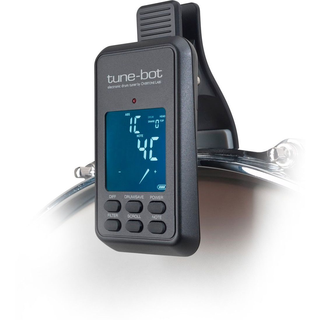 Overtone Labs Tune-Bot Gig Clip-On Digital Drum Tuner with Backlit LCD Display for Acoustic Drums 