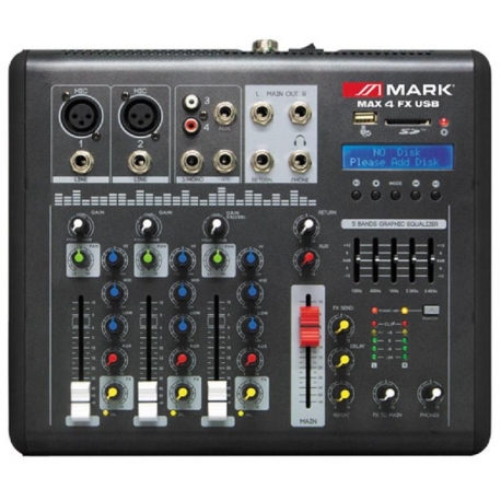 MARK MAX4FXUSBBT MESA MEZCLAS 2MIC 1 LINE ST EFECTO USB BLUETOOTH 48V